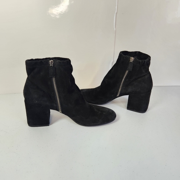 Eileen Fisher Black Suede Leather Hollis Ankle Boot Booties Shoes Chunky Heel 9 - Picture 7 of 10